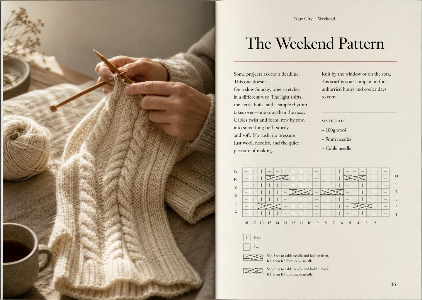 Interior spread: Your City — The Weekend Pattern knitting feature